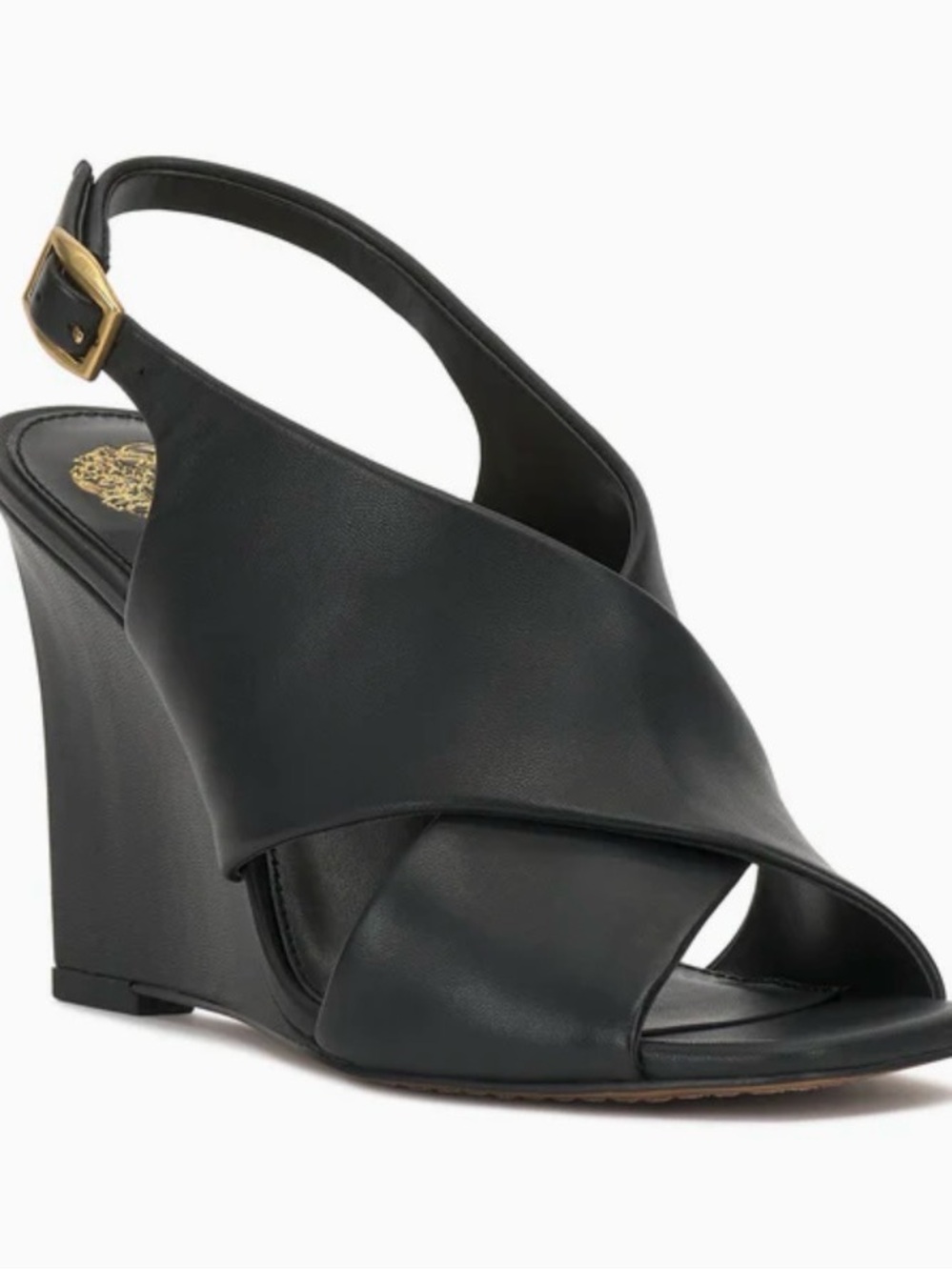 Vince Camuto Black Leather Crisscross Wedge Slingback
